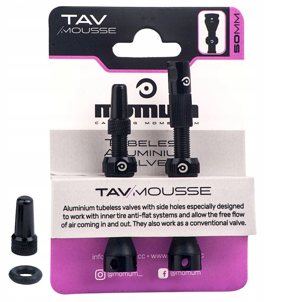 Wentyle rowerowe zawory bezdętkowe Momum Set 2 Tav Valve Aluminium 50 mm