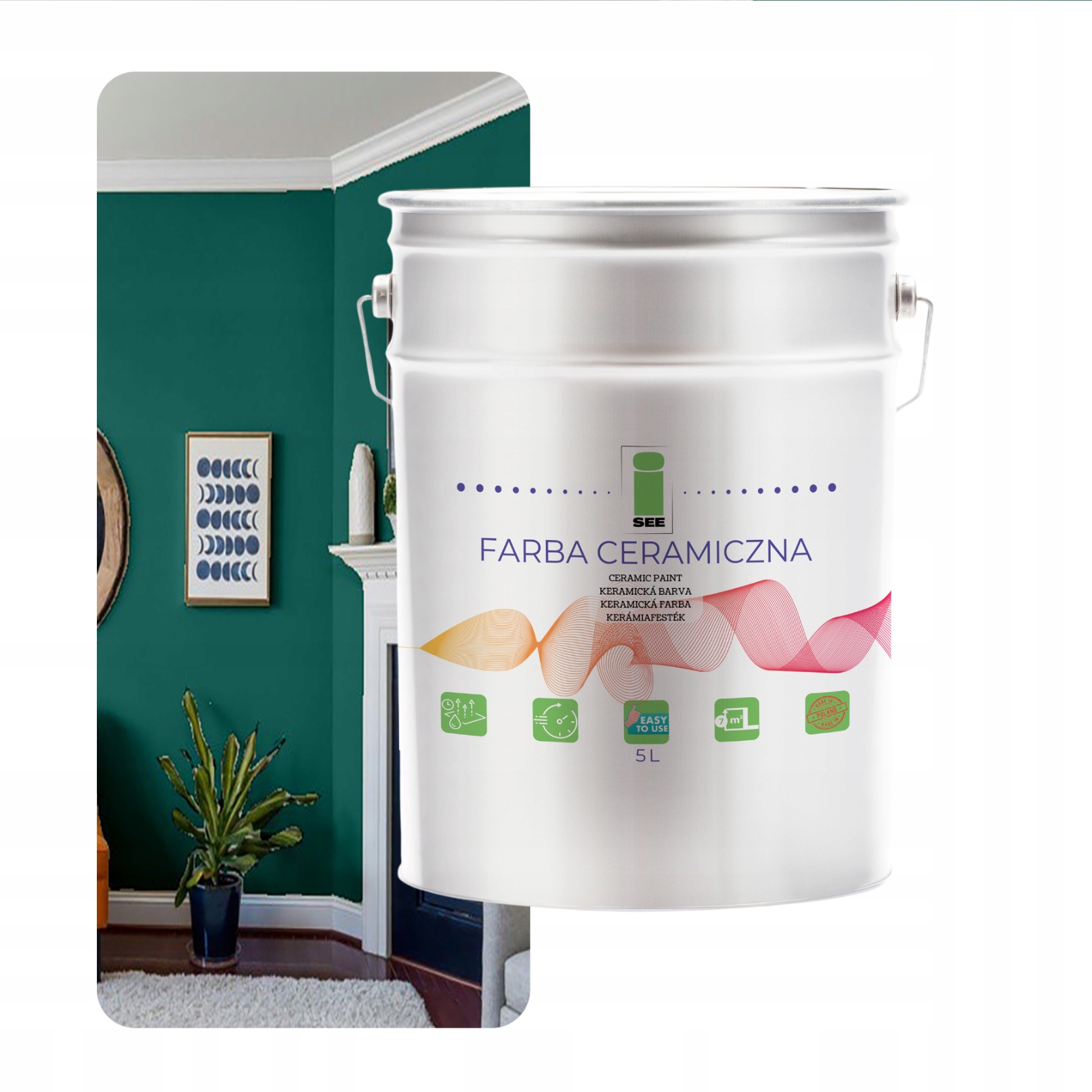 Keramická Farba Na Steny Umývateľná Zelená Tyrkysová Mätová 10 L Bez Zápachu