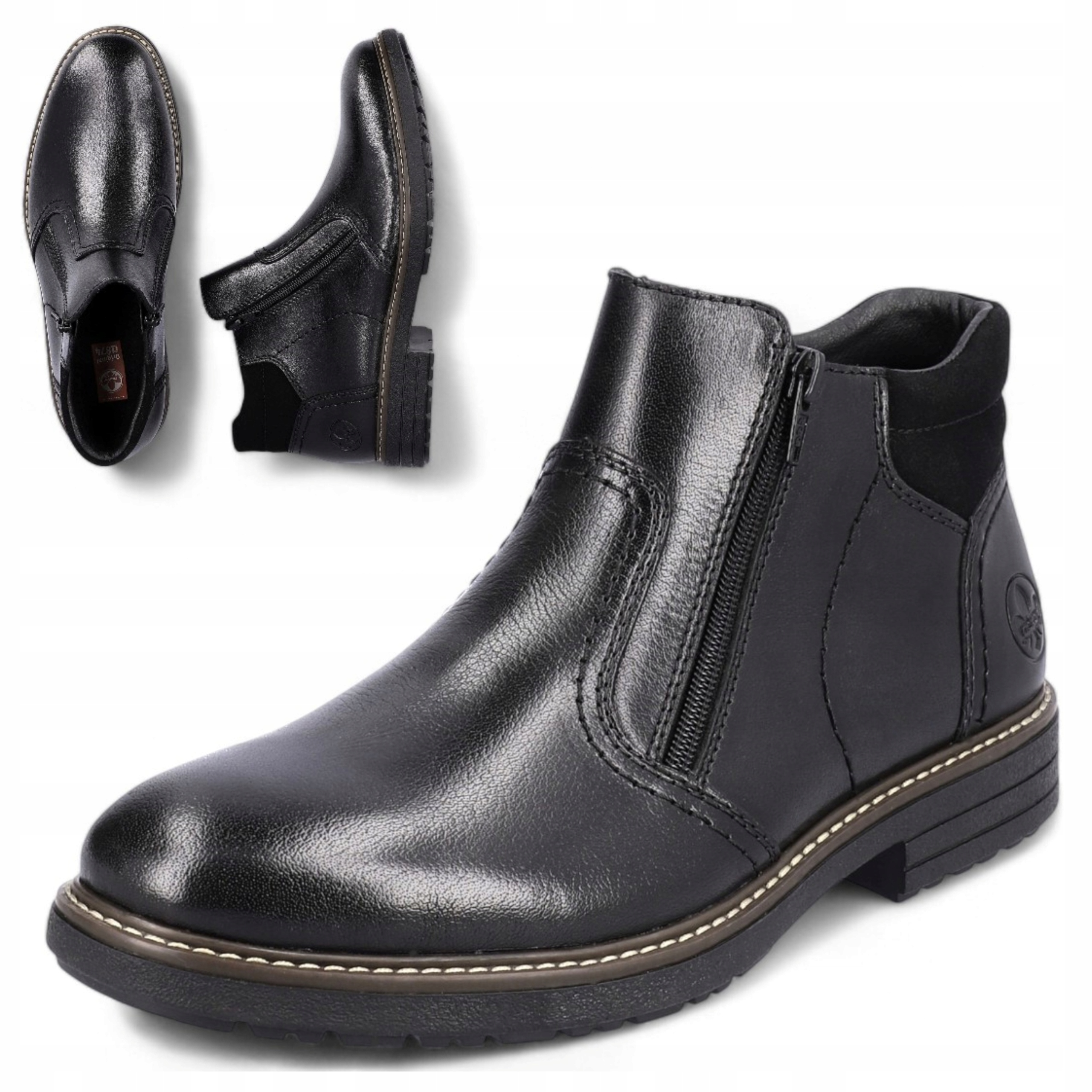 43 Pánská zimní obuv Rieker Pohodlné trapery z přírodní kůže, černá