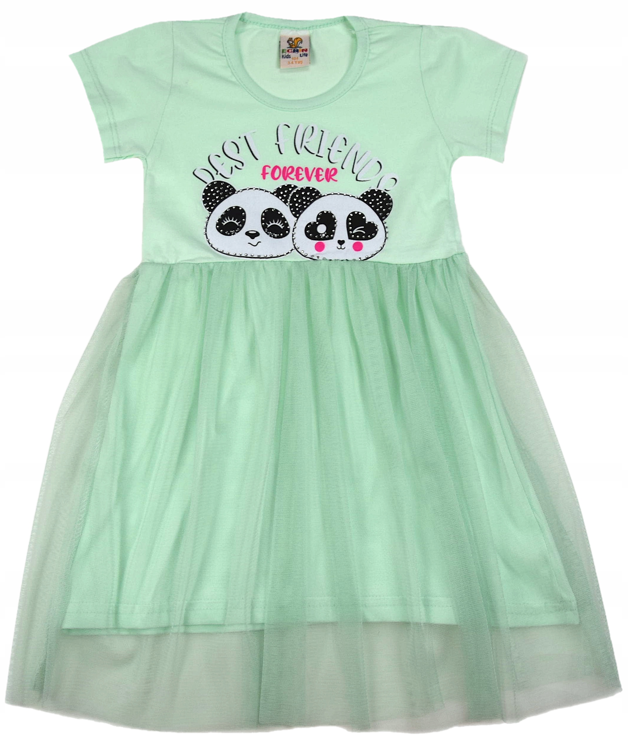 

Sukienka Krótki Rękaw Tiul Panda Mięta 104/110