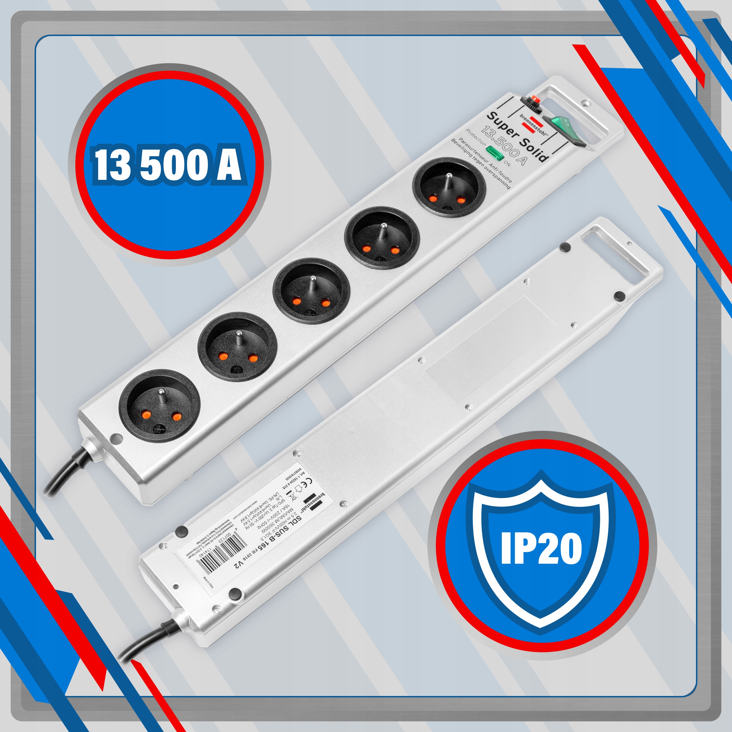 LISTWA PRZECIWPRZEPIĘCIOWA 5G BRENNENSTUHL 13.500A Waga produktu z opakowaniem jednostkowym 0.88 kg