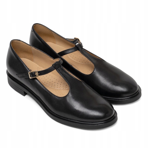 Brilu Polskie Skórzane Półbuty Damskie Z Paskiem Samara Czarne 41