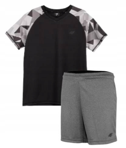 Zestaw sportowy 4F strój na Wf trening czarna koszulka, spodenki 122