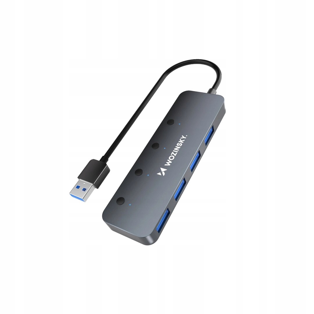 Hub Usb-a Wozinsky WHS080YSS 4 x Usb-a 3.0 z indywidualnymi włącznikami, al