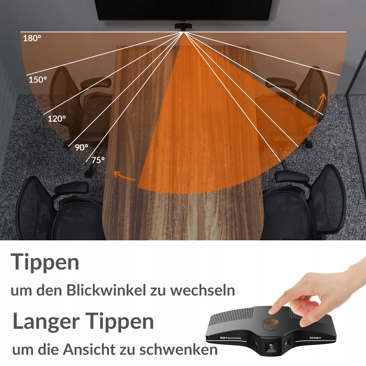INNEX Kamera 4K Panorama 180° Z Mikrofonem Dla Windows Mac PlugAndPlay — miniatura 3