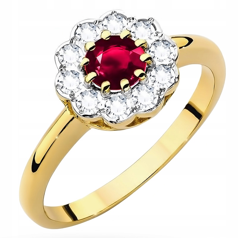 Zlatý Prstýnek 585 Rubín 0,60 ct a Brilianty 14k