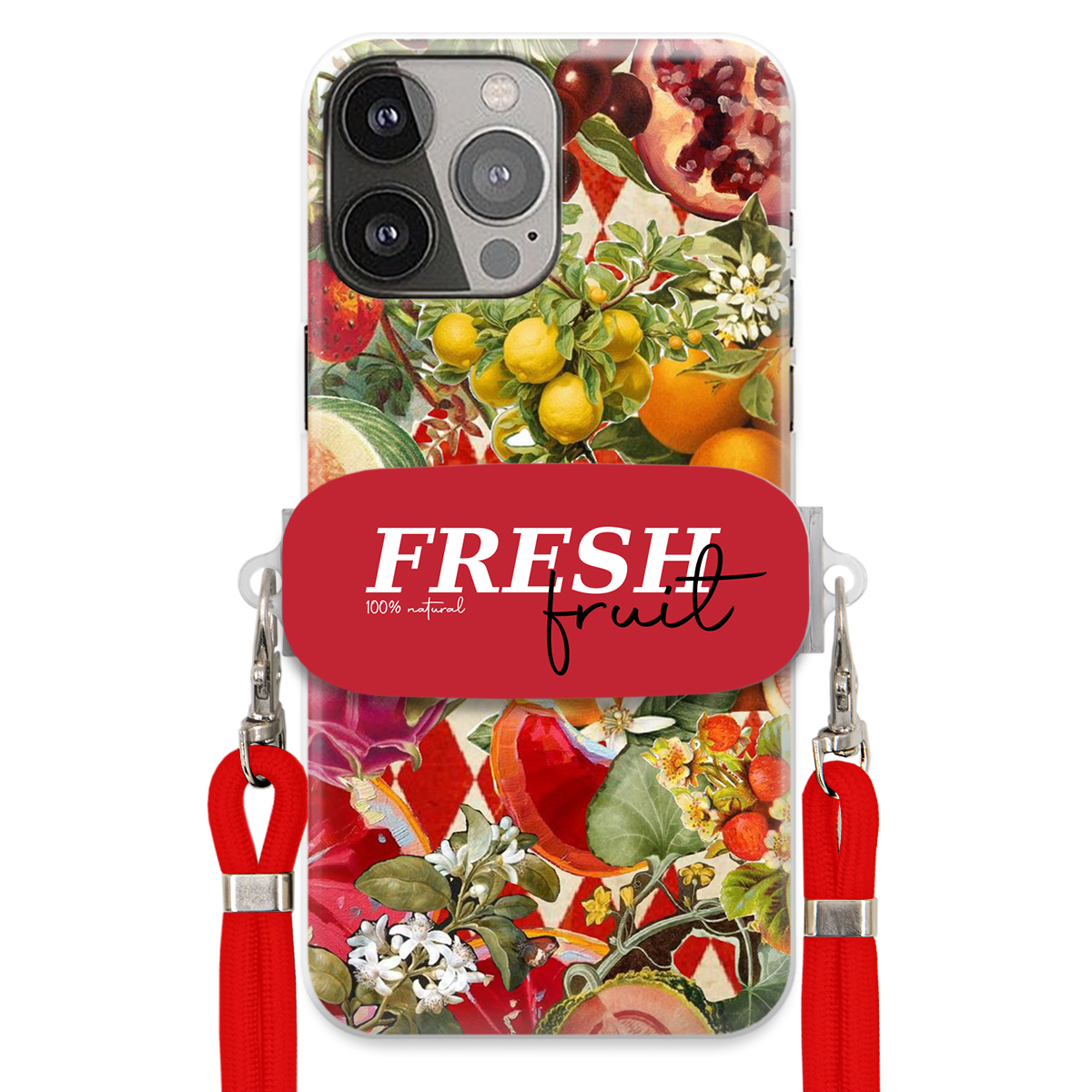 Puzdro pre iPHONE 13 Pro Max Červené Crossbody vodítko držiak Fresh Fruit