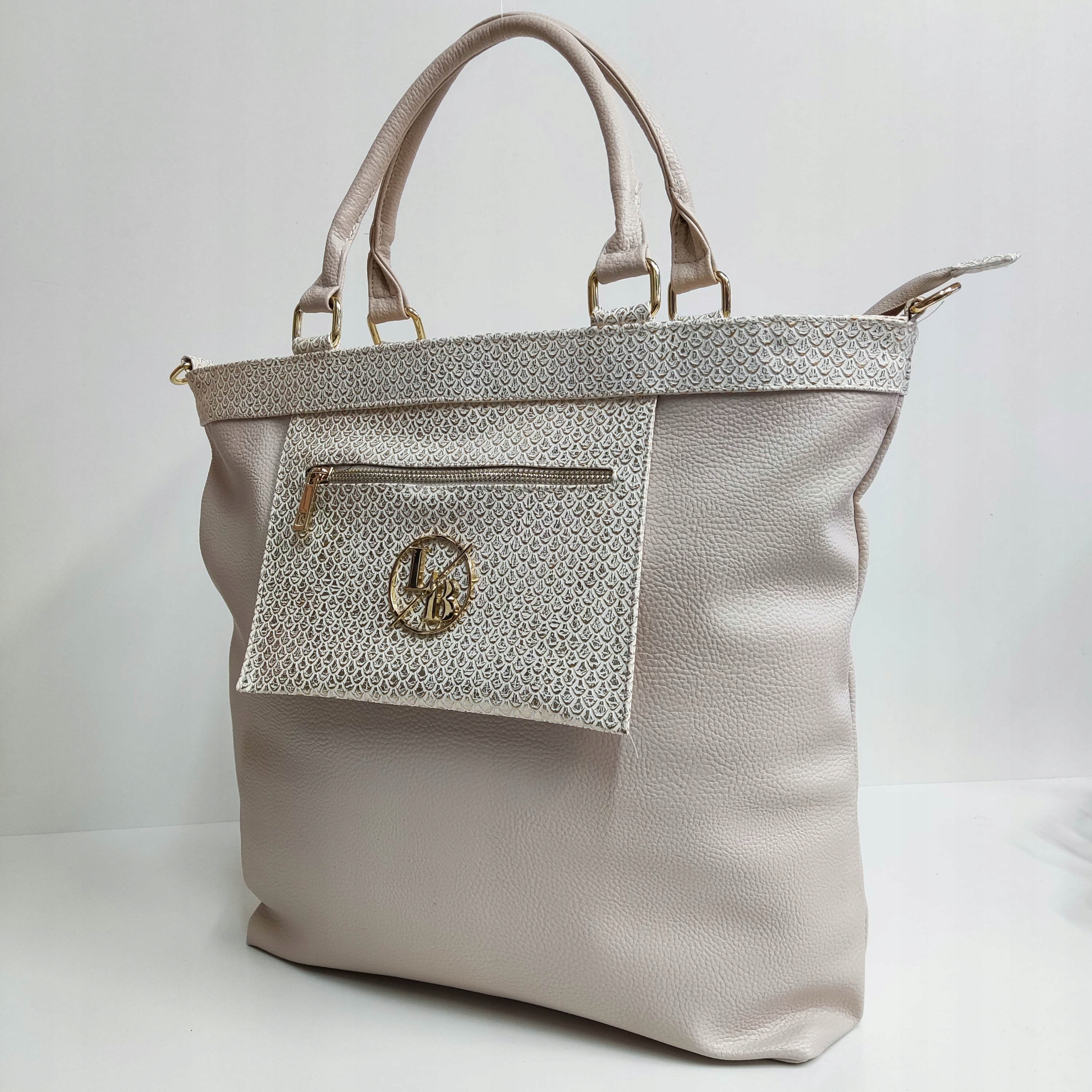 Torebka Shopper Laura Biaggi beżowa listonoszka Materiał dominujący skóra ekologiczna