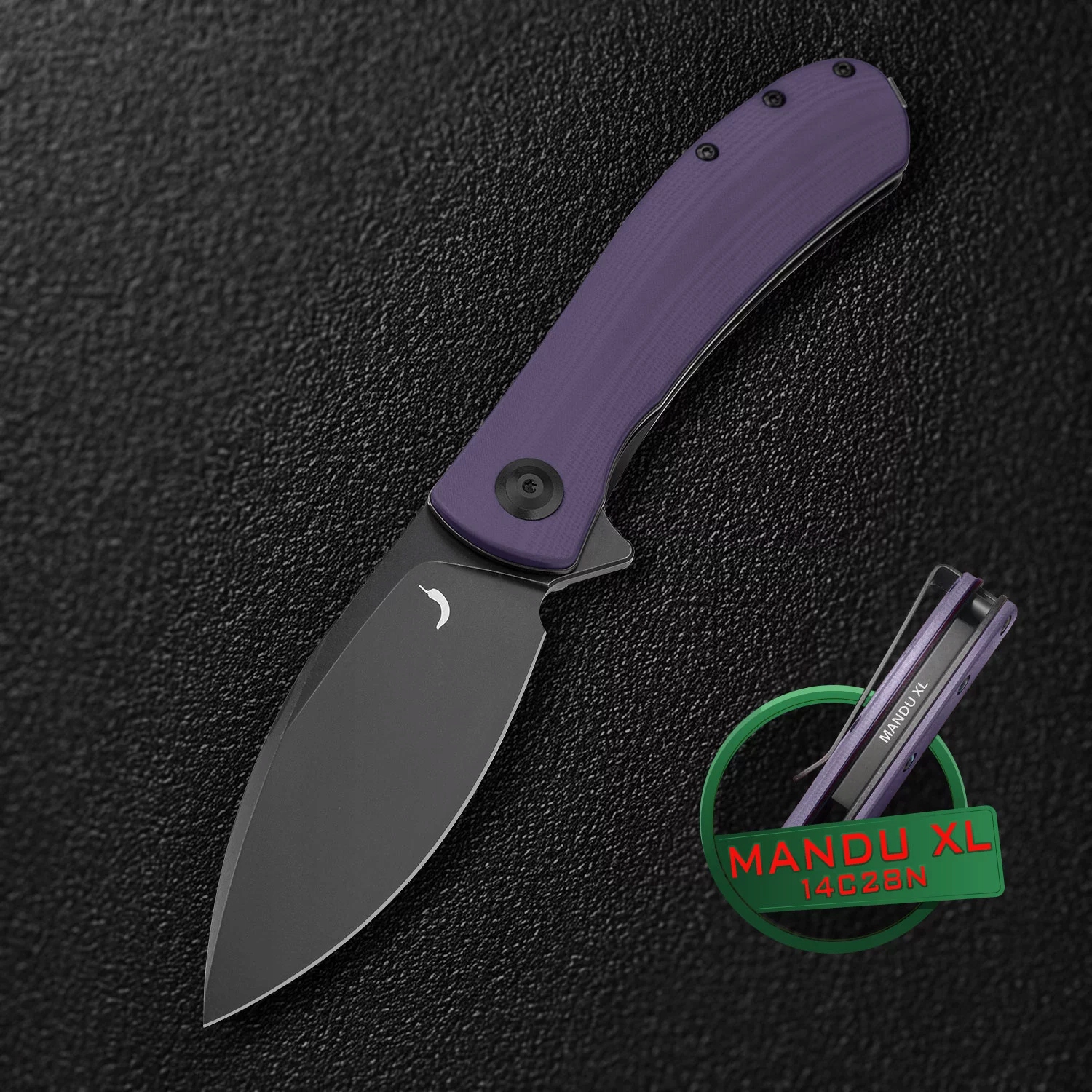 Nůž Trollsky Knives Mandu XL Liner Lock Black 14C28N Purple G10