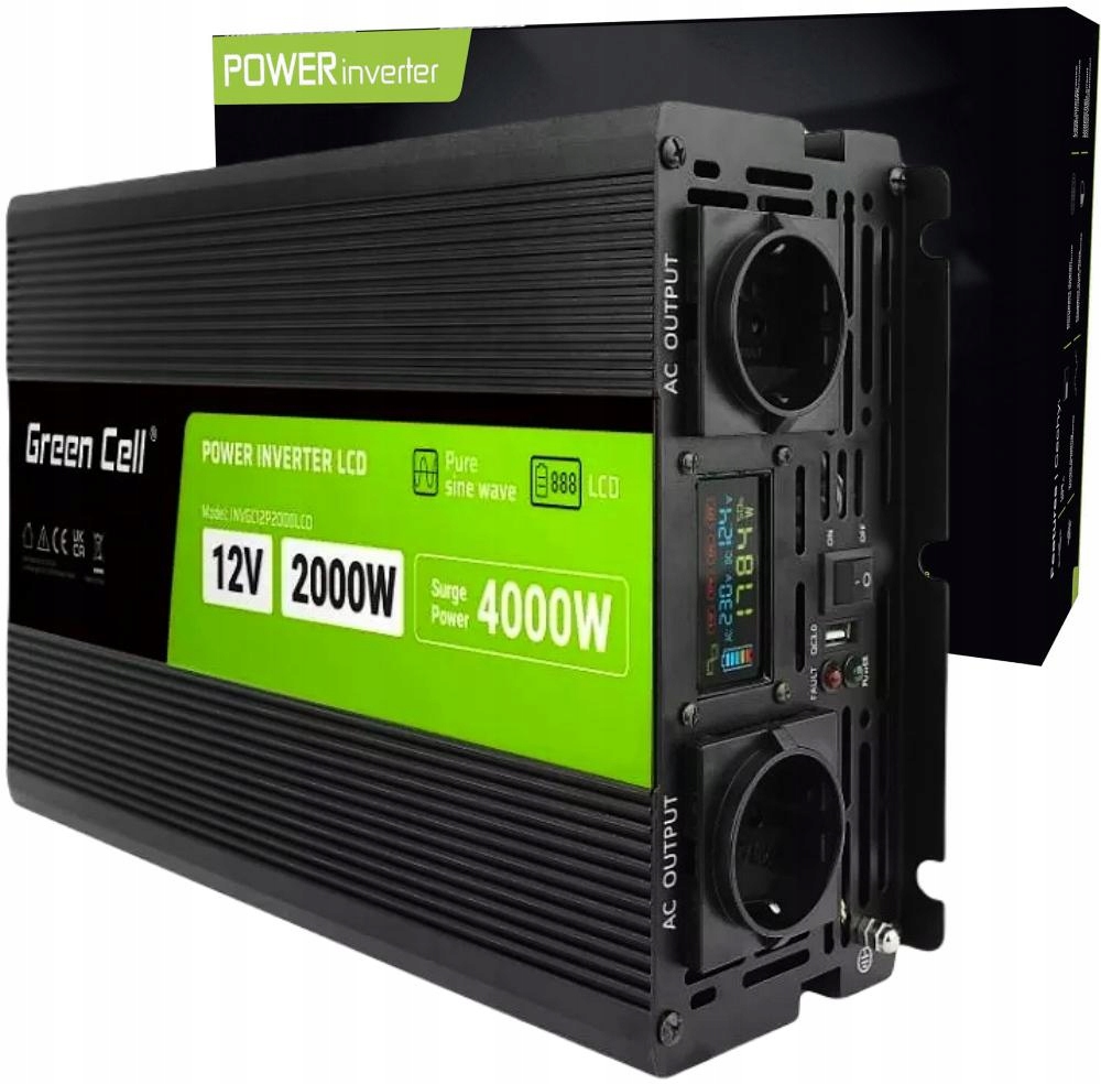 Prevodník Napätia Green Cell PowerInverter LCD 12V 230V 2000W/4000W C