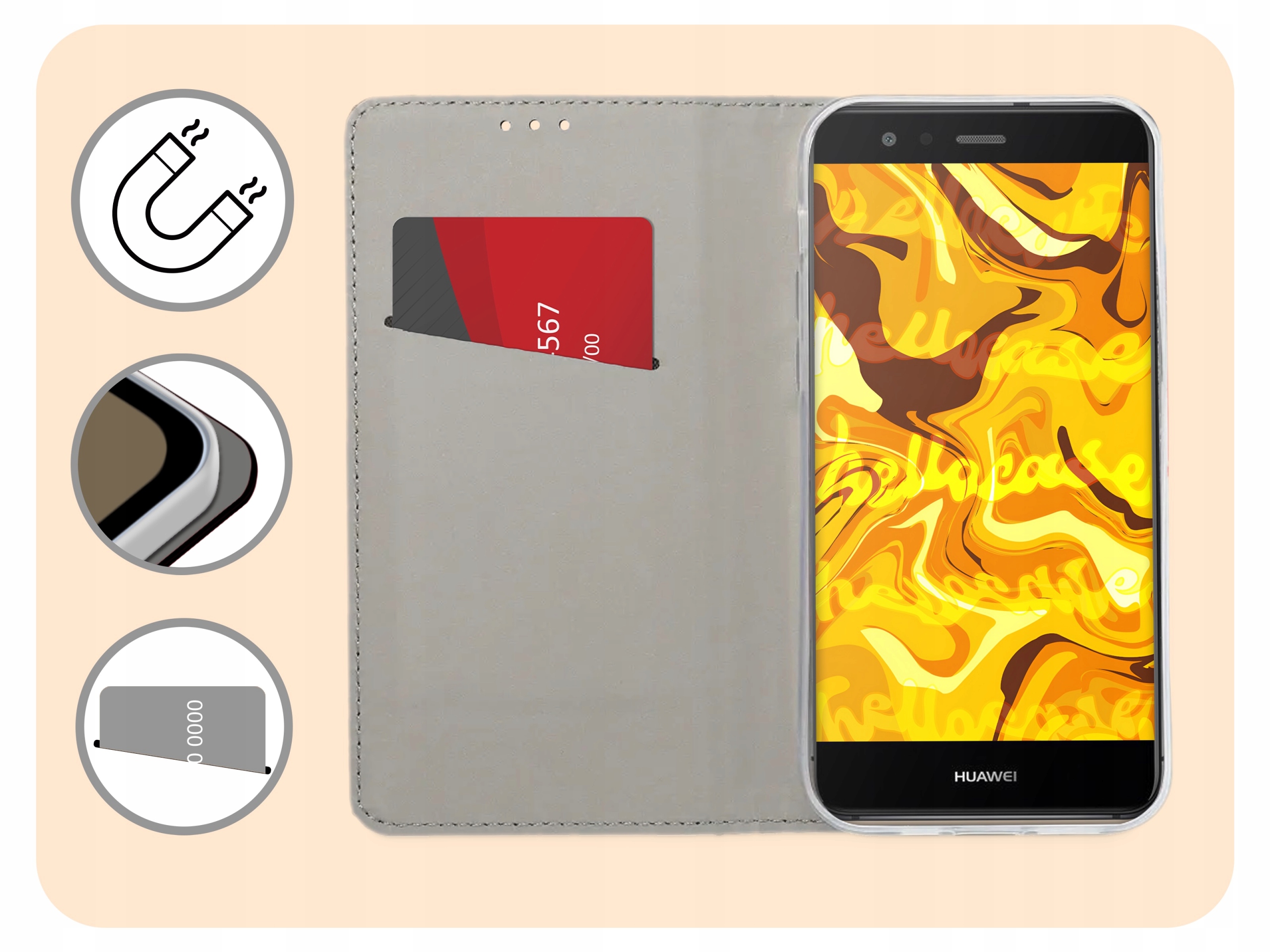 ETUI Z KLAPKĄ DO HUAWEI P10 LITE CZARNE ZAMYKANE MAGNETYCZNE KABURA FUTERAŁ Dedykowana marka Huawei