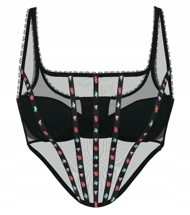 Top korzet ze síťoviny Victoria's Secret černý s výšivkou S (70C/D, 75A/B)