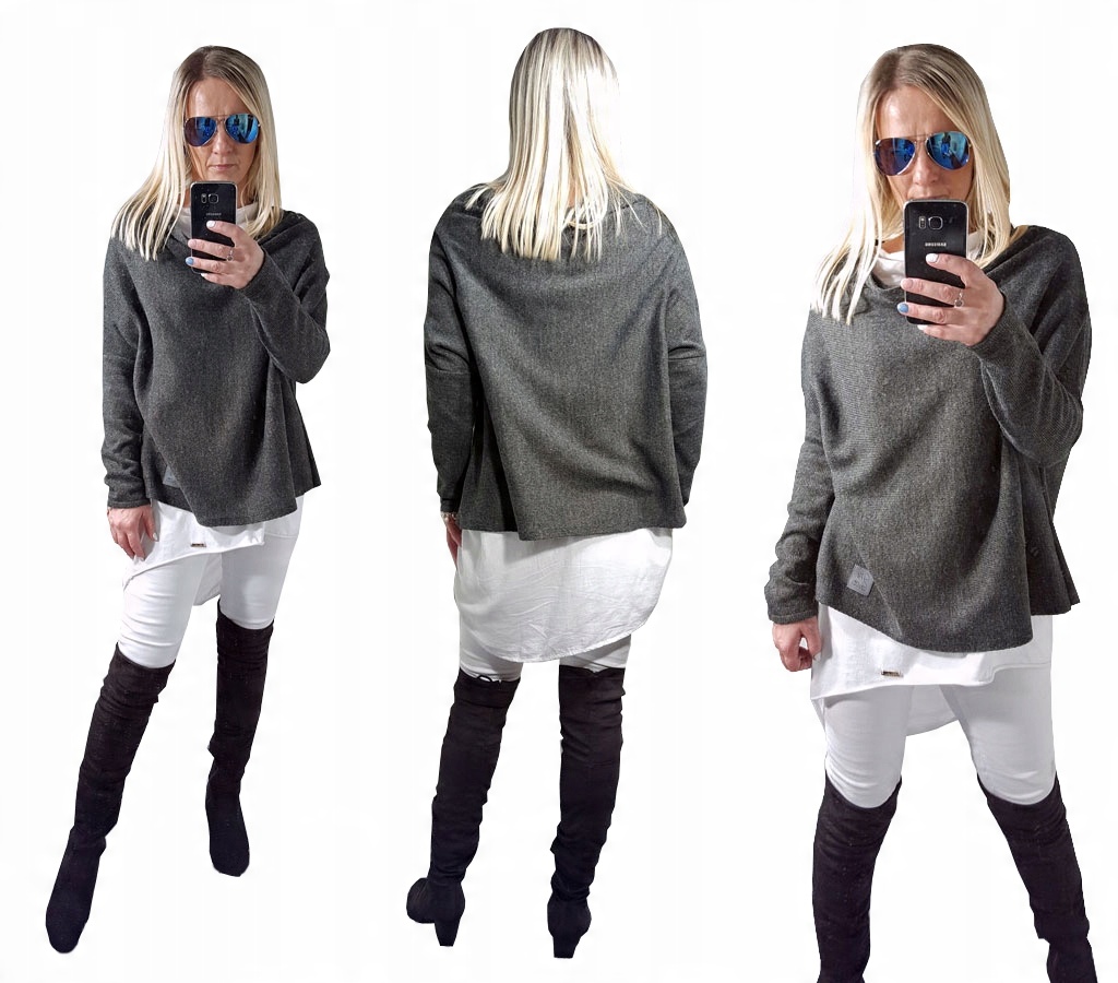 

Sweterek Oversize Tunika Sweter Wool Odkryte Ramię