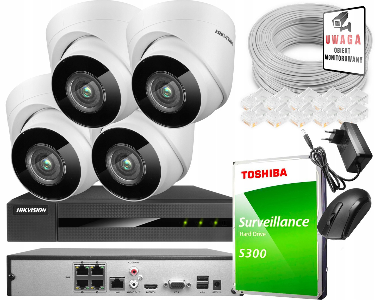 Sada pro monitorování Hikvision NVR-8CH-POE+IPCAM-T4(x4)+1TB