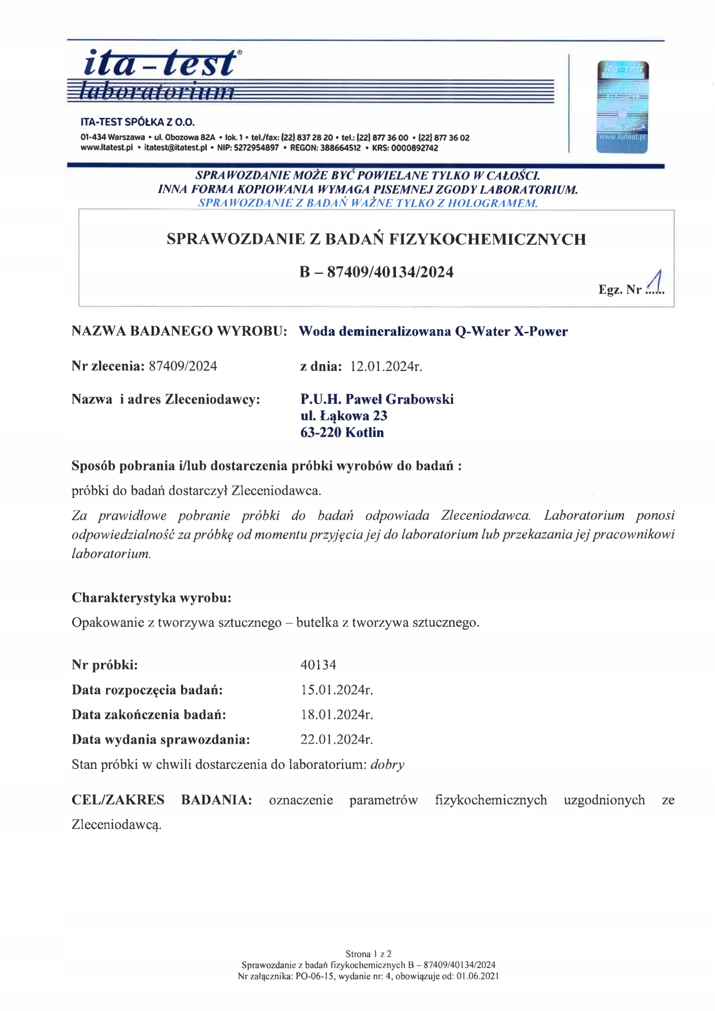 Woda demineralizowana 15L Producent Inny