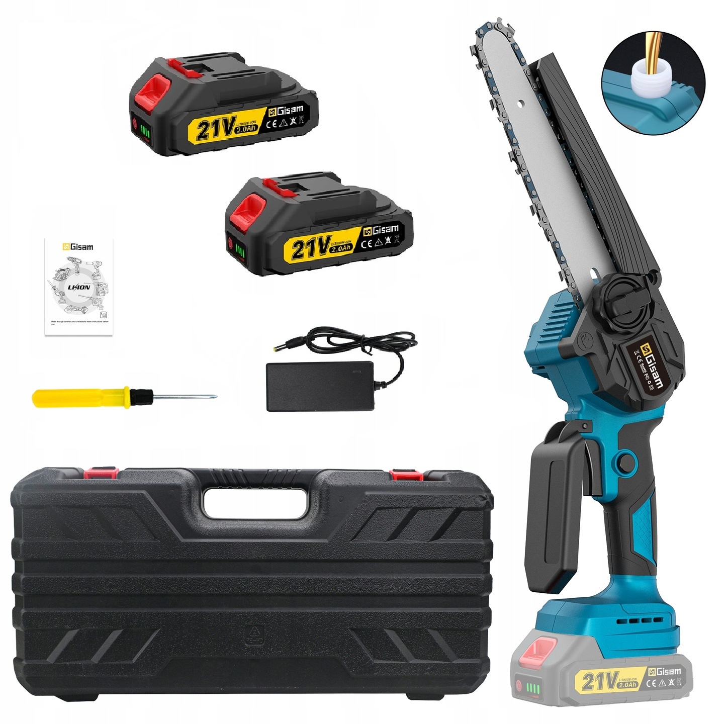 Pilarka Łańcuchowa Akumulatorowa Elektryczna Ręczna Piła Do Gałęzi 8” 2X Aku 21V