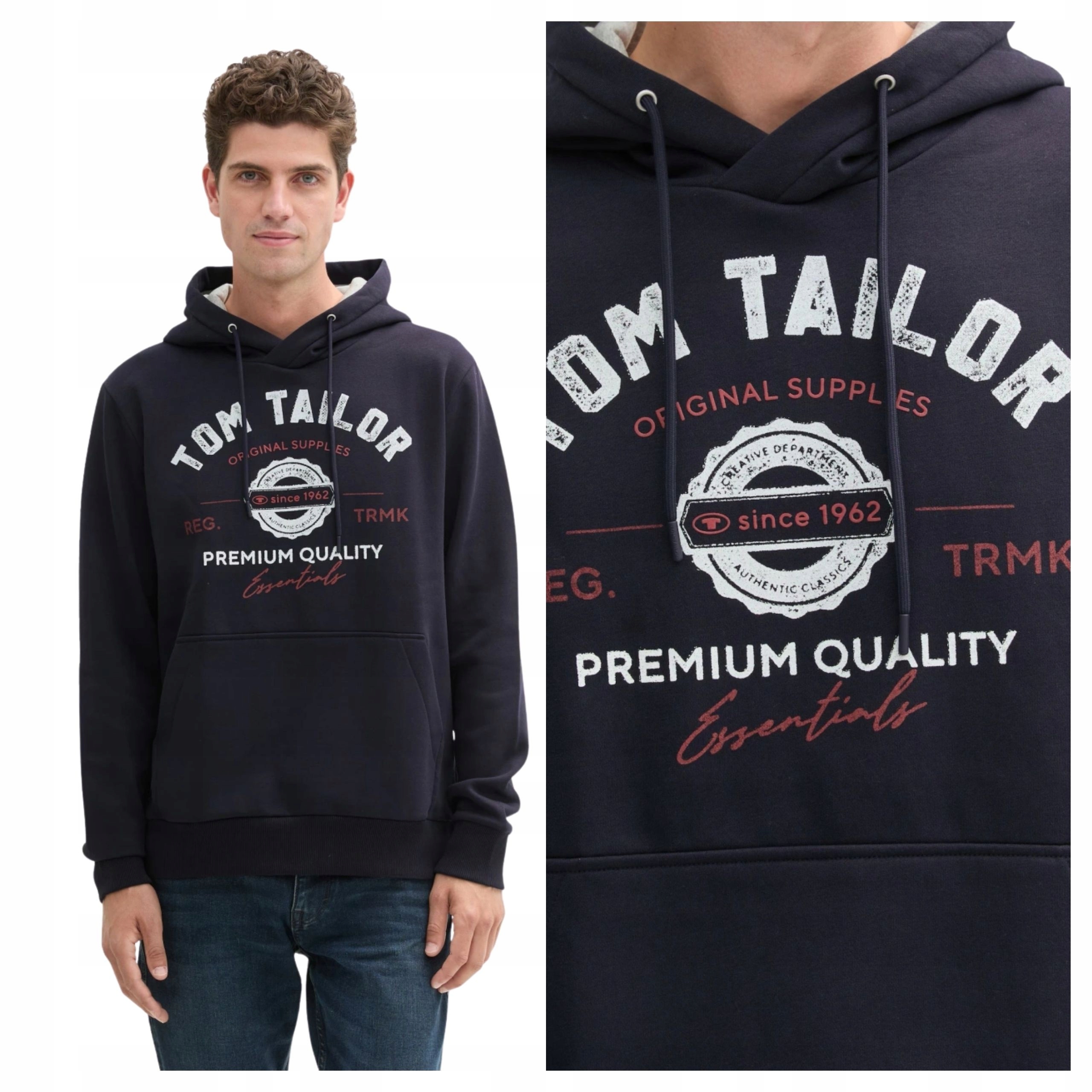 Pánská Mikina Tom Tailor Printed Hoodie Tmavě modrá Mikina S Kapucí XL