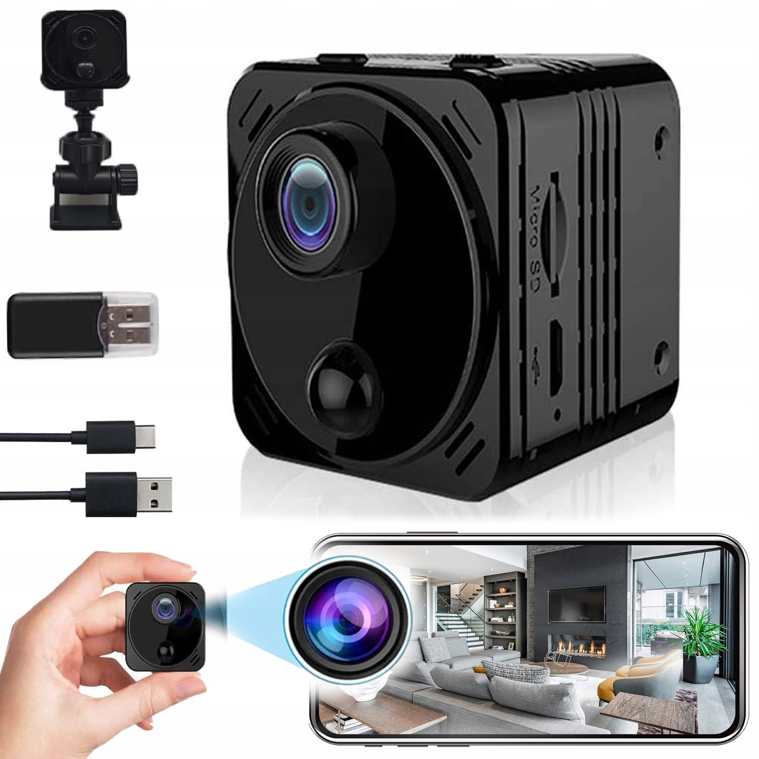 Mini Špionážní Kamera Detekce Pohybu Vzdálený Náhled Full Hd Wifi Skrytá