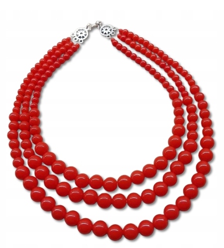 Czerwone KORALE Góralskie POTRÓJNE Rękodzieło Handmade FOLK 45cm