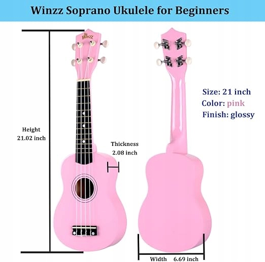 UKULELE SOPRANOWE WINZZ ZESTAW DLA POCZĄTKUJĄCYCH POKROWIEC STRUNY RÓŻOWE Marka Winzz
