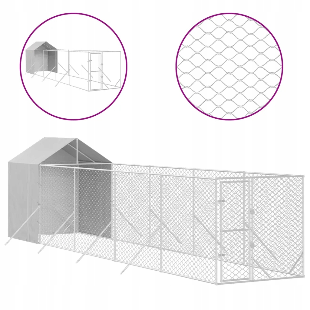 Levně vidaXL Kotec pro psa se střechou, stříbrná, 2x10x2,5 m, ocel