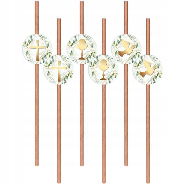 SŁOMKI papierowe KOMUNIA ŚWIĘTA listki KRAFTOWE x6