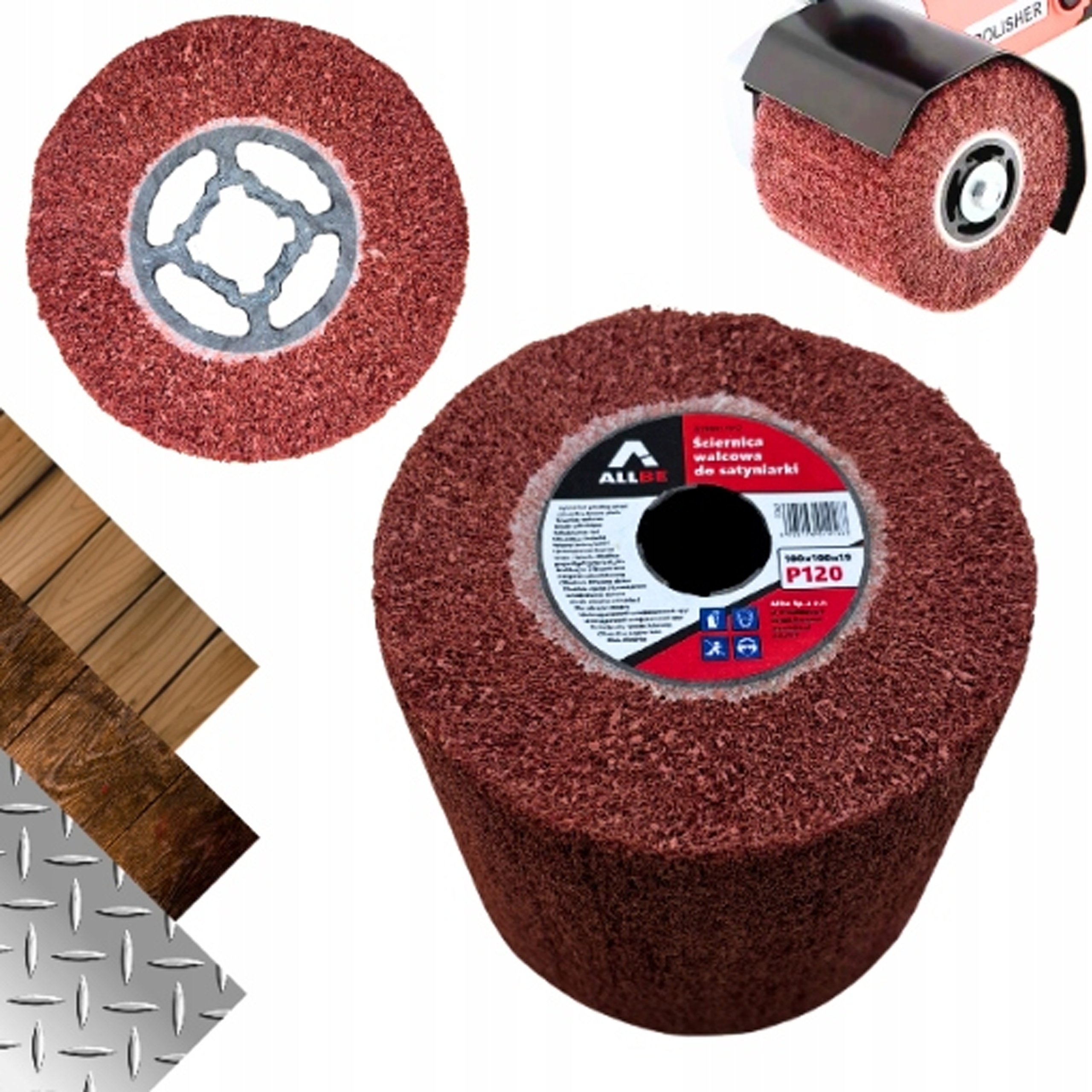 Válcový brusný kotouč pro saténovač 100x100x19 P120, dřevo, kov