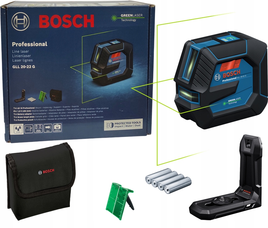 Poziomica laserowa Bosch zielona Gll 20-22 G 2 wiązki zielona IP65