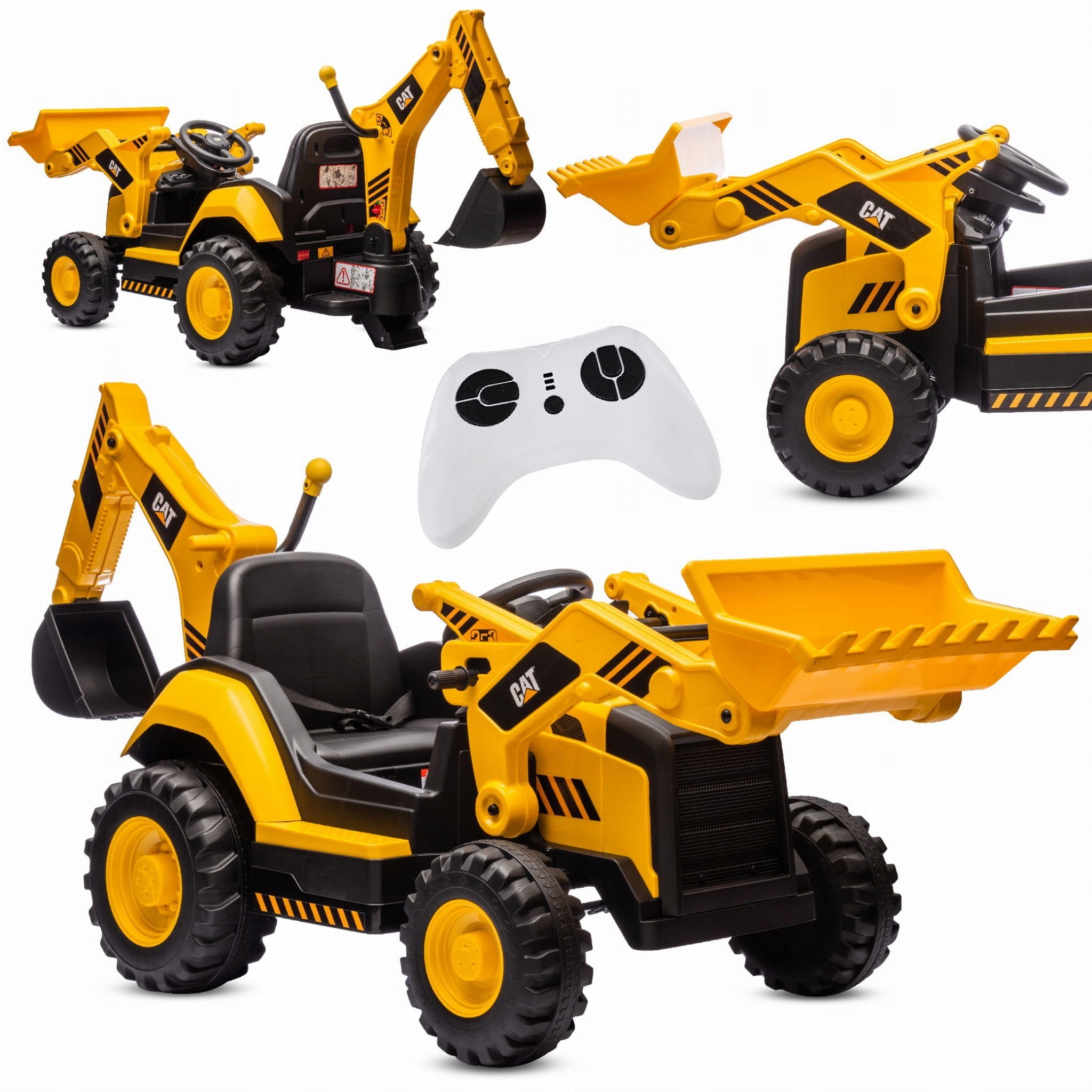 Koparka ładowarka na akumulator Jeździk samochód auto pchacz Cat Gigant MP3