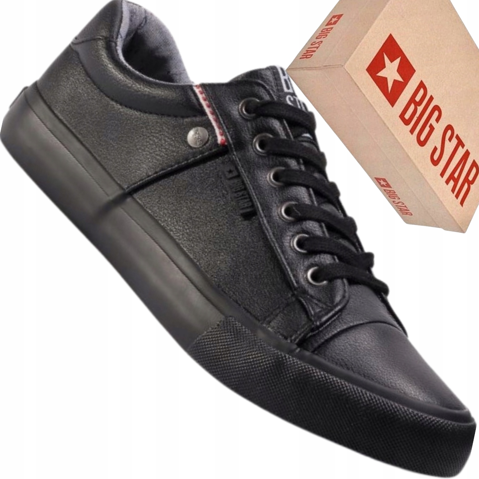 Trampki Big Star Męskie GG174029 Czarne, Niskie Buty z Ekoskóry