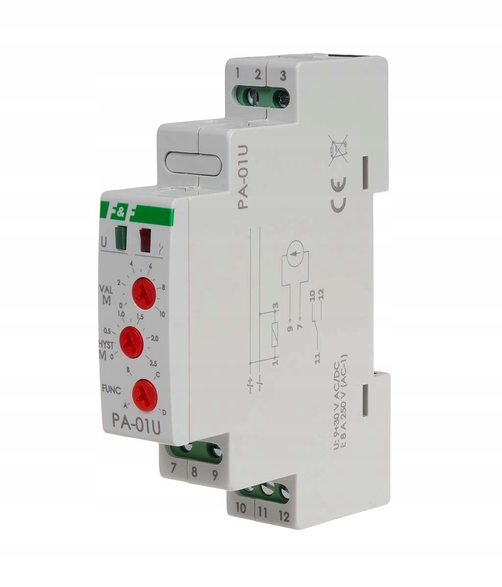 Analogové relé s napěťovým vstupem, vstup 0÷10v, 8a, montáž na š