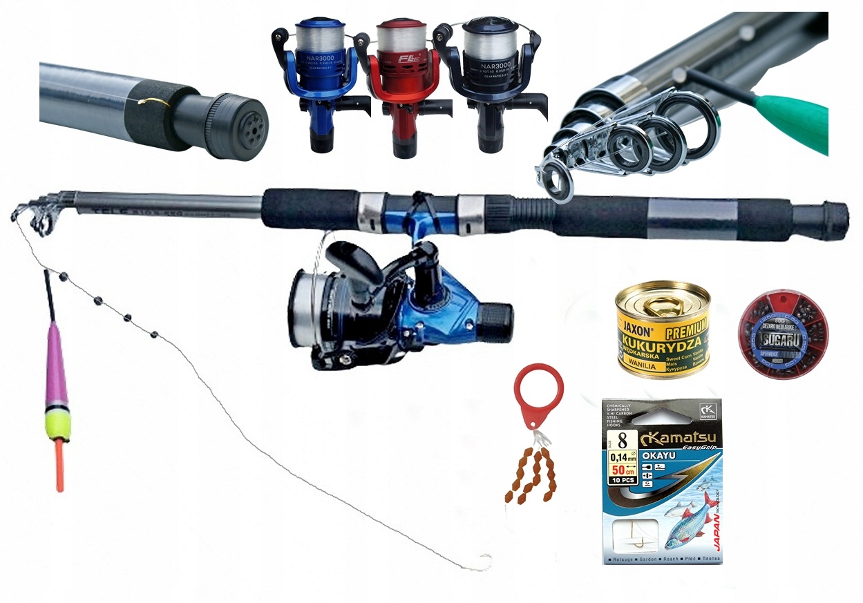 Zestaw Wędkarski Uzbrojony Wedka Teleskop 1X Kołowrotek Spławik Dla Dziecka