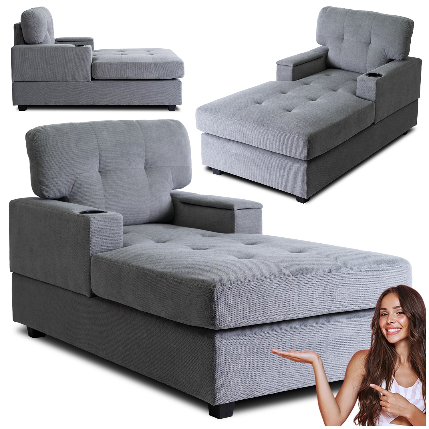 Čalouněná pohovka Šedá Křeslo do obývacího pokoje a ložnice Neo