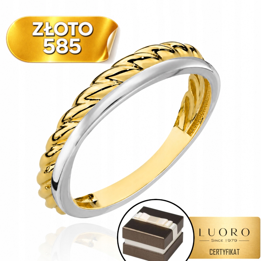 Prstýnek 585 14K Dvojitý Pletený, Žluté Bílé Zlato R09