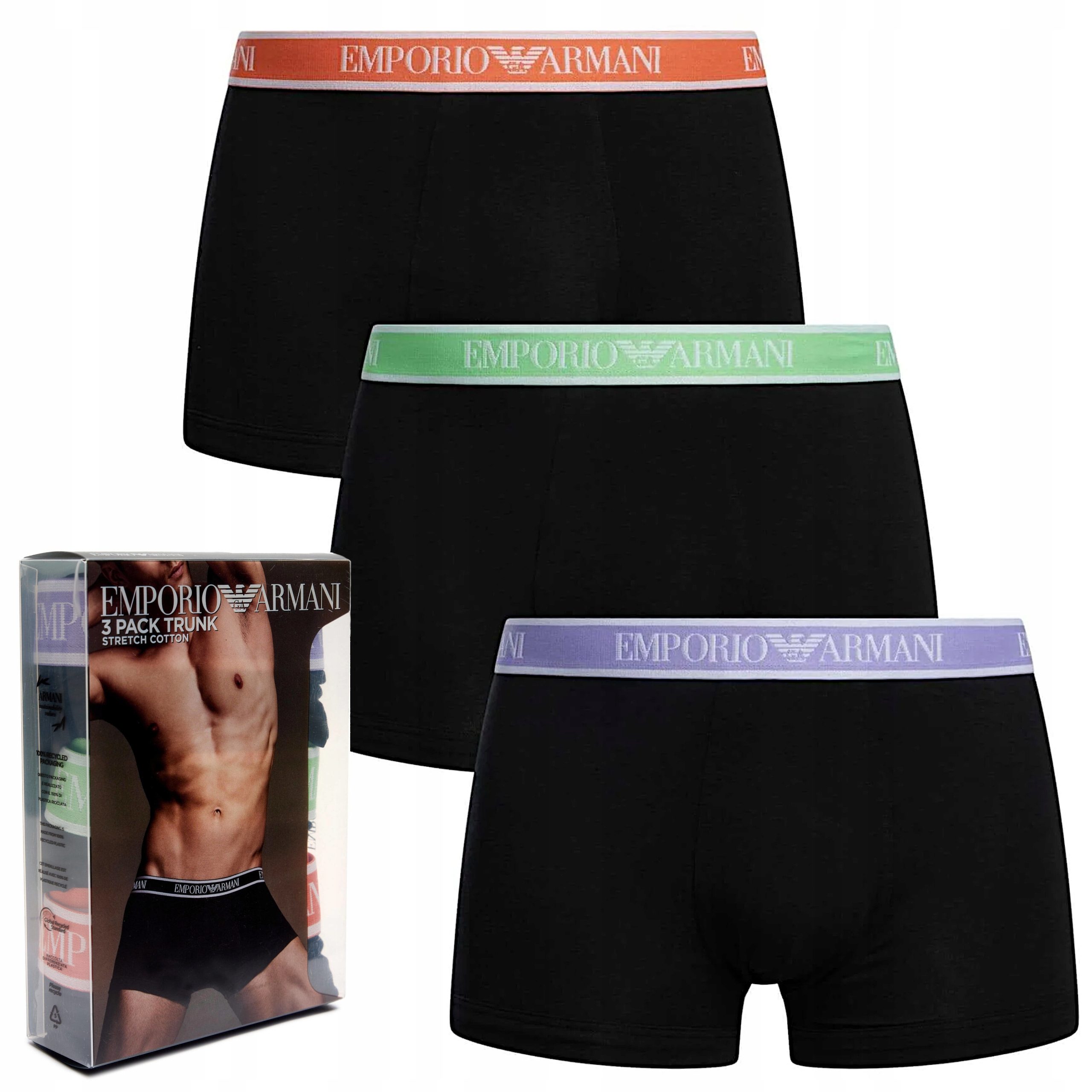 Pánské boxerky Emporio Armani 3 Pack černé elastické slipy bavlněné S