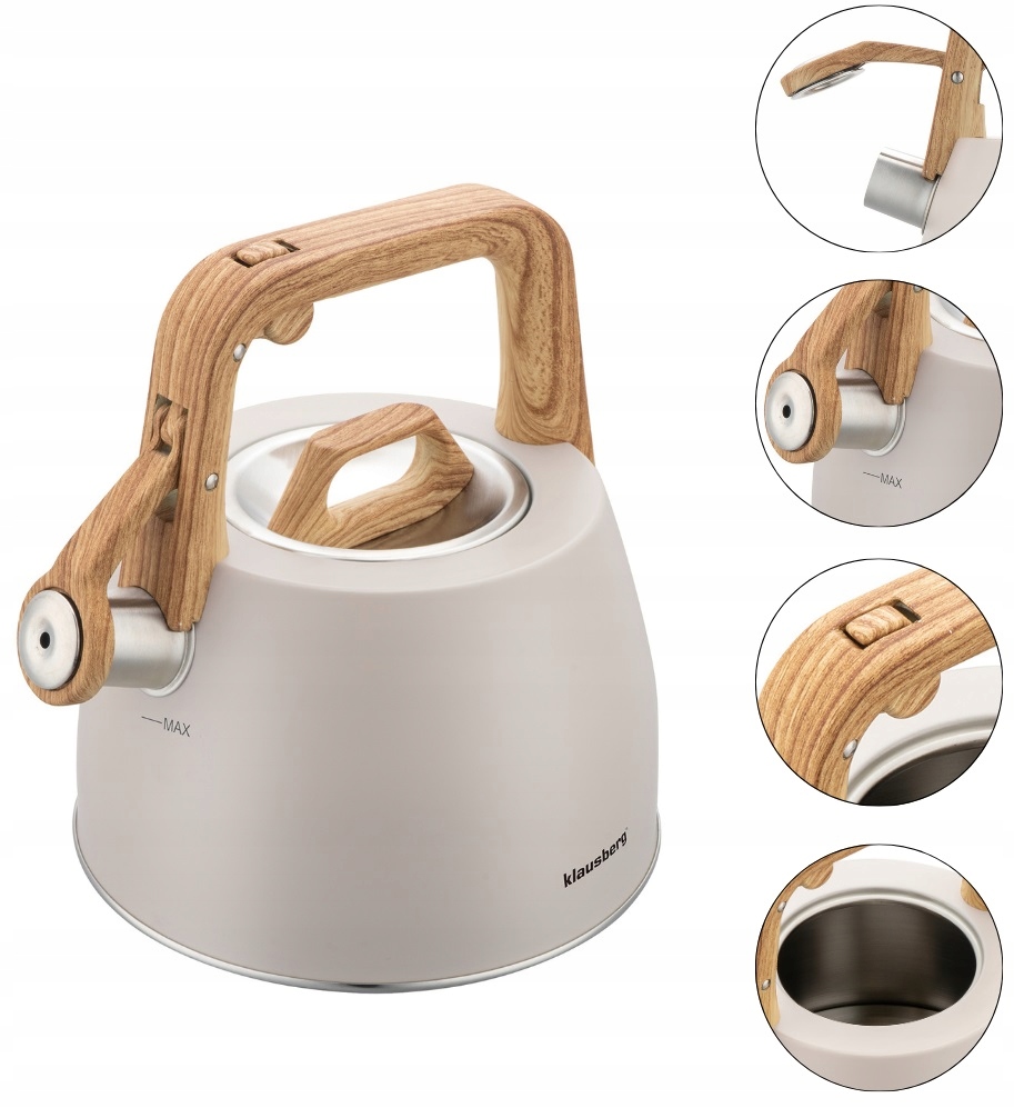 Konvice Klausberg KB-7917 2,5L ocelová béžová s píšťalkou, indukční plyn