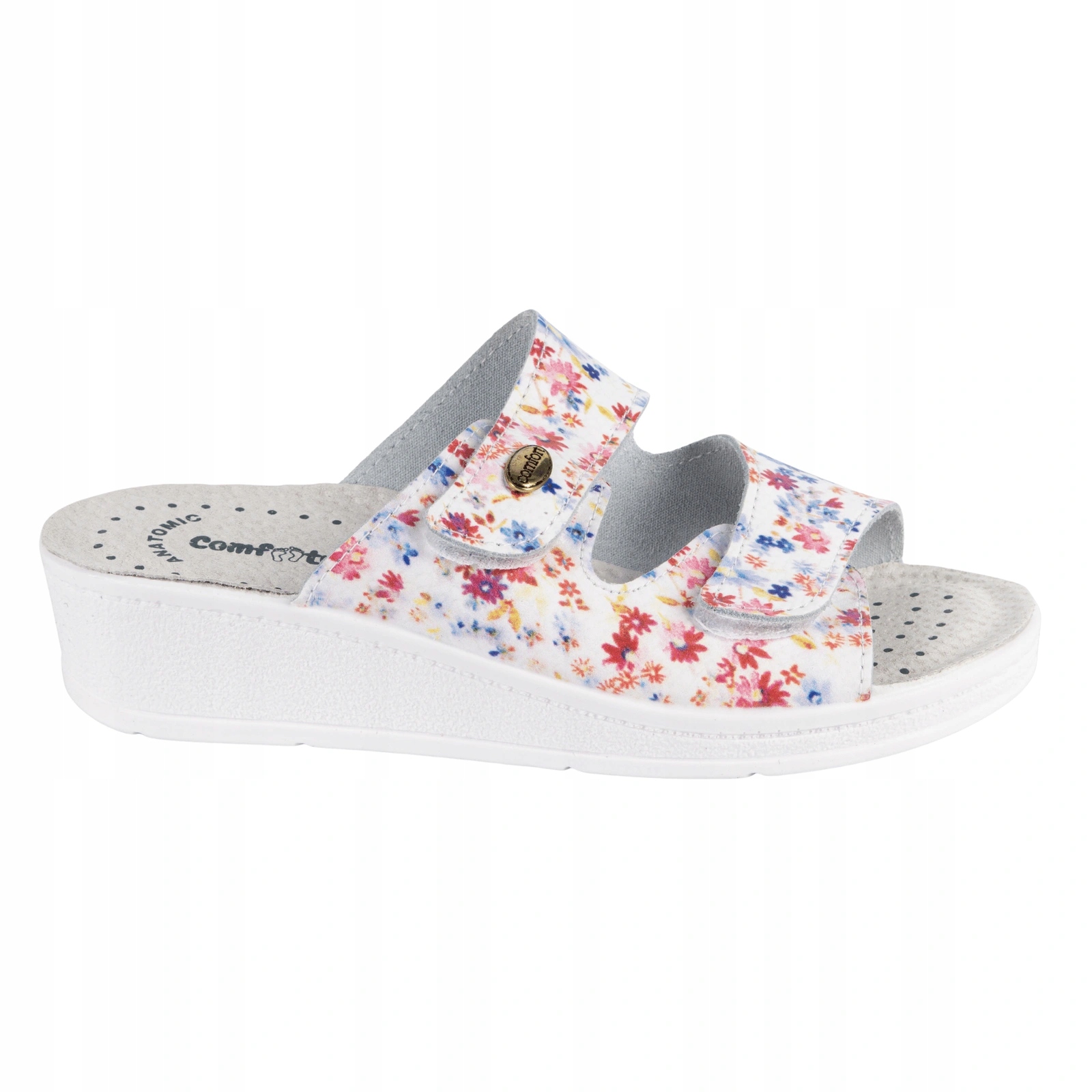 Buty skórzane damskie klapki regulowane medyczne Giulia w kwiaty 38
