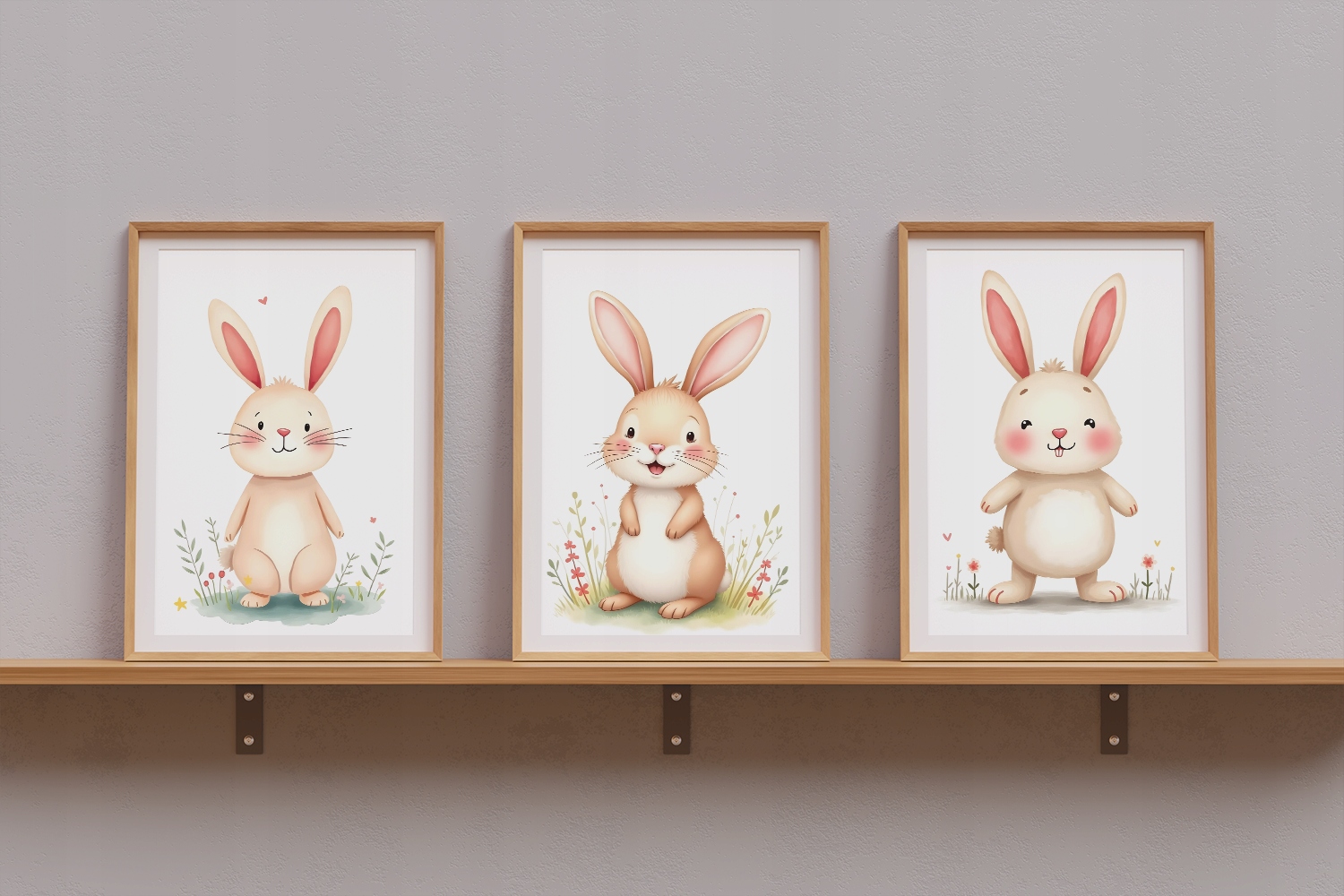 3 OBRAZKI DO POKOJU DZIECIĘCEGO A4 PLAKATY KRÓLICZKI ZAJĄCZKI PREZENT BOHO Długość 30 cm