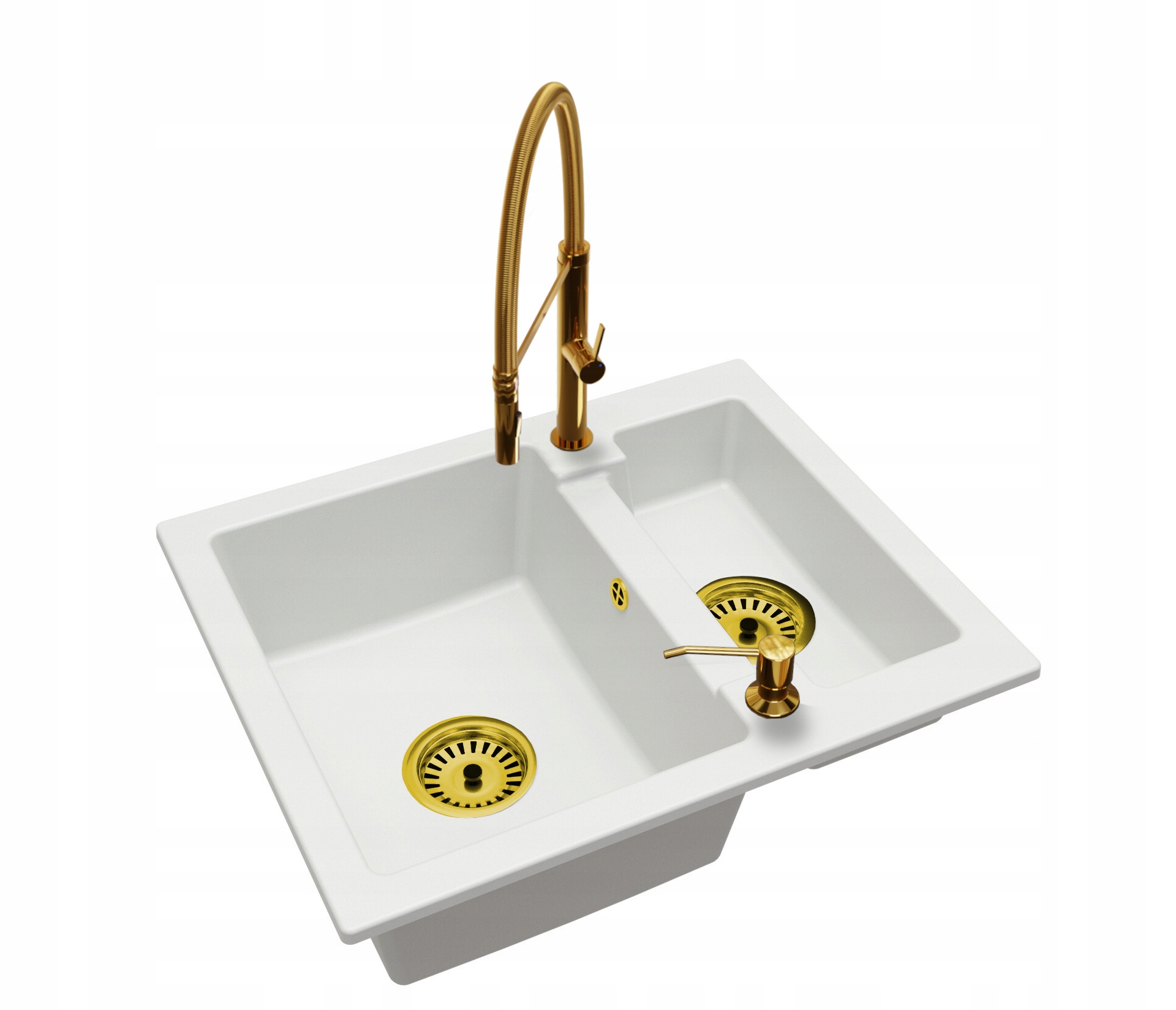 Kuchyňský Granitový Dřez Jedna A Půl Komorová Baterie Dávkovač Zlato