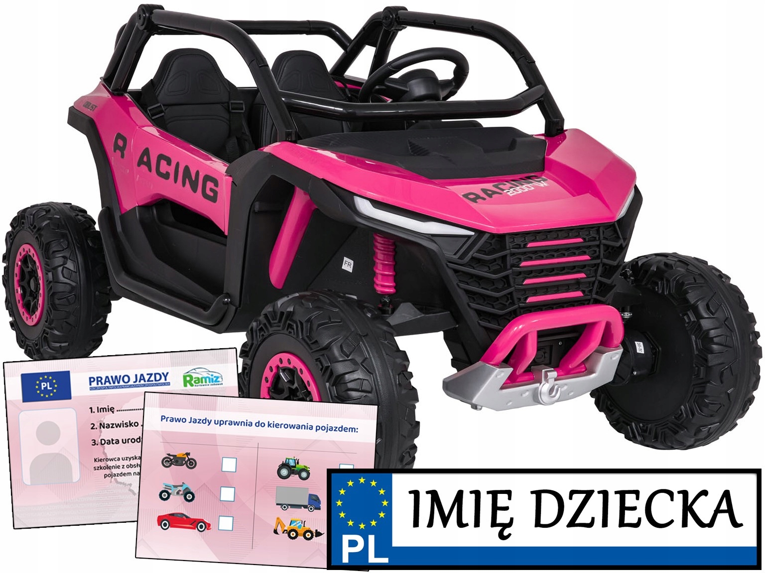 auto na akumulator dla dzieci Racing Road 2000 napęd 4x4 tablica z imieniem