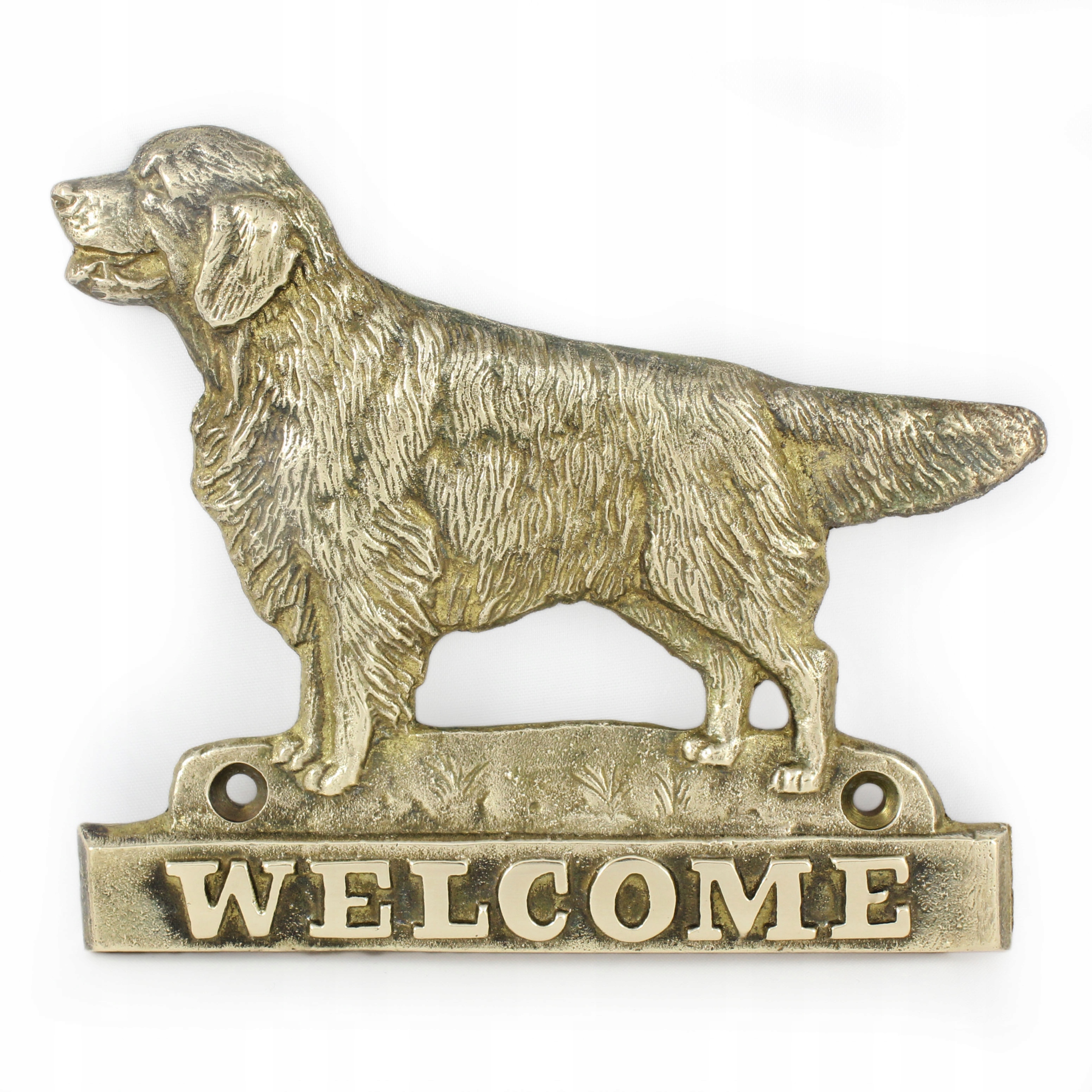 Zlatý mosadzný retriever tabuľa na dvere so psom, štítok Welcome