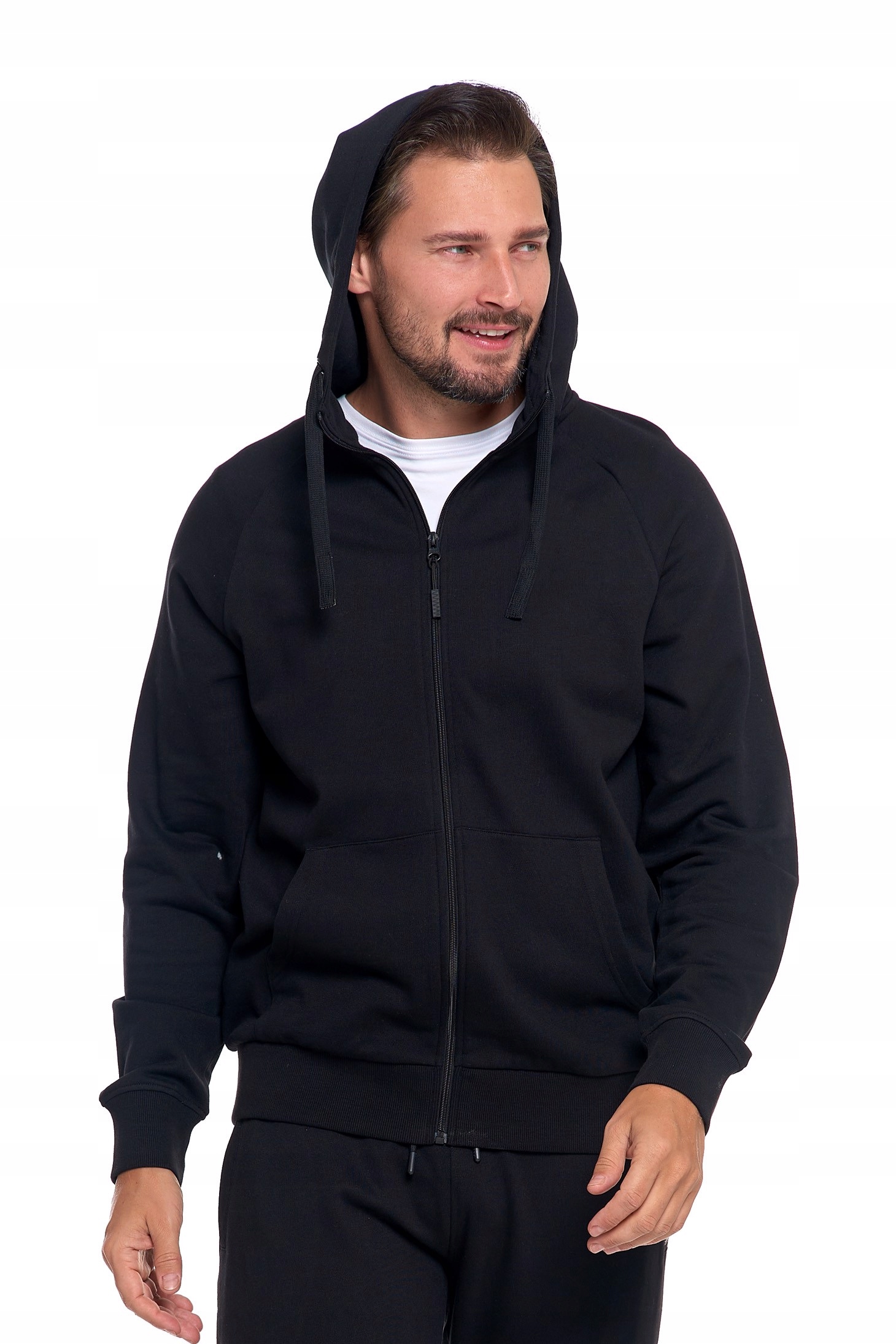 Pánská Mikina Se Zipem, Kapuce , Kapuca, Moraj Klasická, Hladká, Černá, L