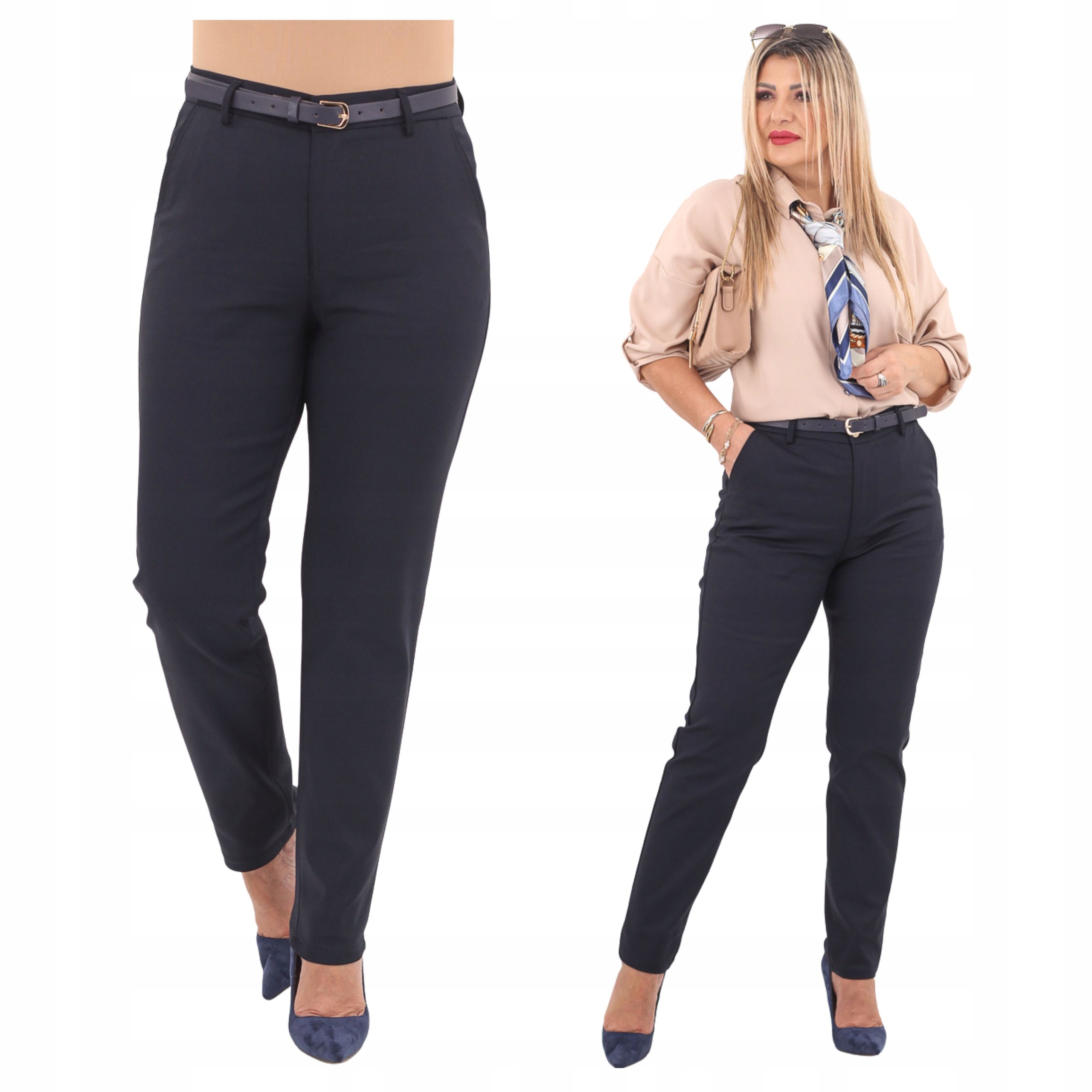 Spodnie Damskie Z Paskiem Bawełniane Duże Rozmiary Wysoki Stan