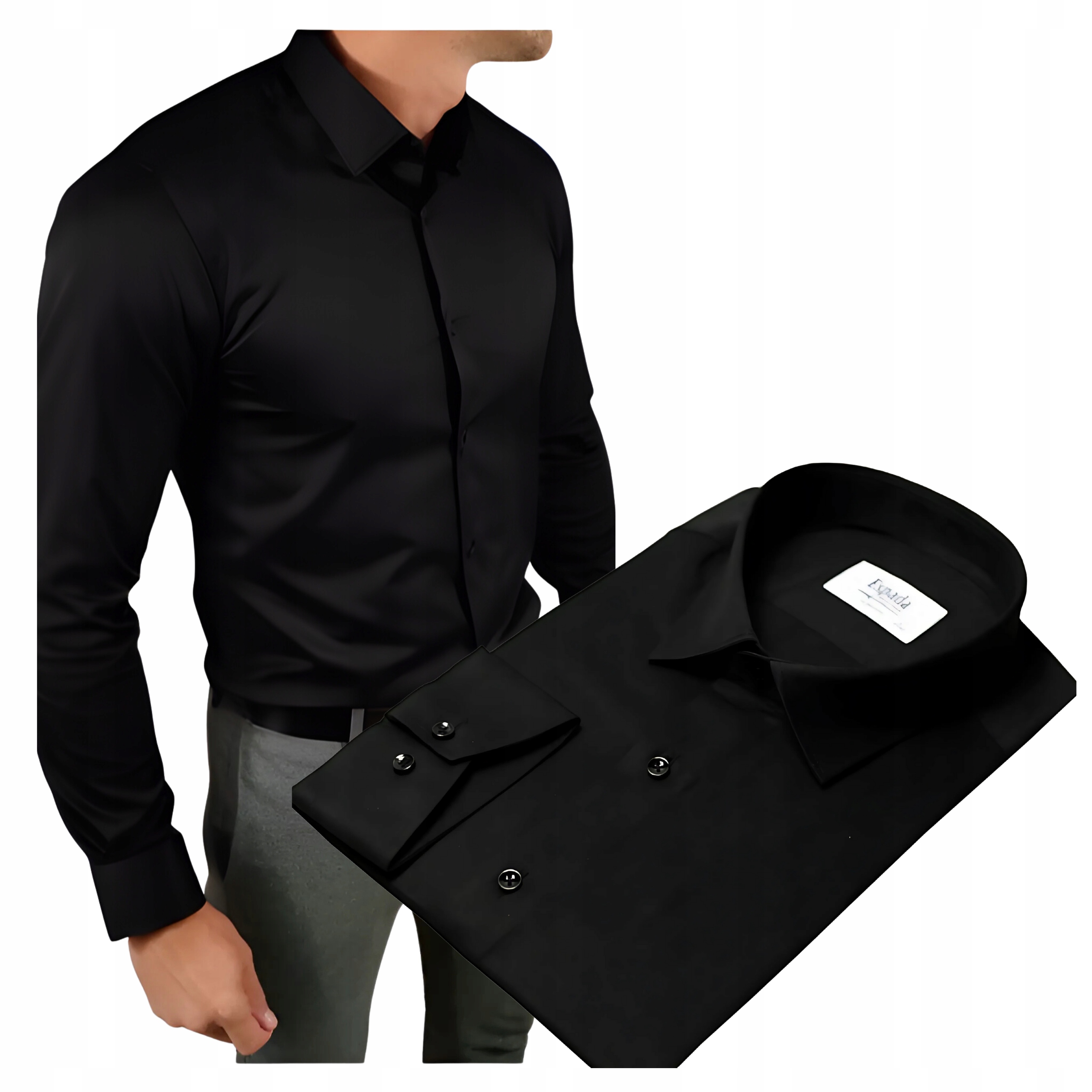 Koszula męska czarna klasyczna Espada Slim Fit na guziki L 41/42