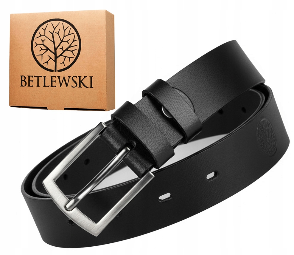 Pasek Skórzany Męski Betlewski Skóra Naturalna Wąski Czarny Długość 140 CM