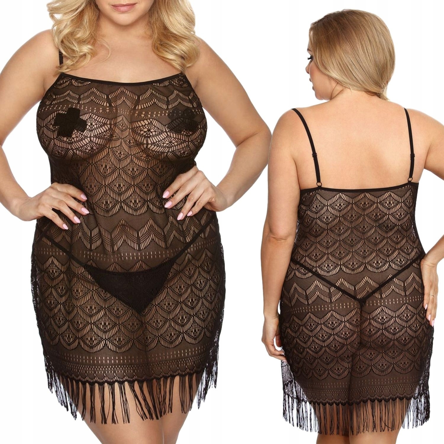 Klasická černá krajková tričko noční pro nadýchané XXL+ Geali Anais