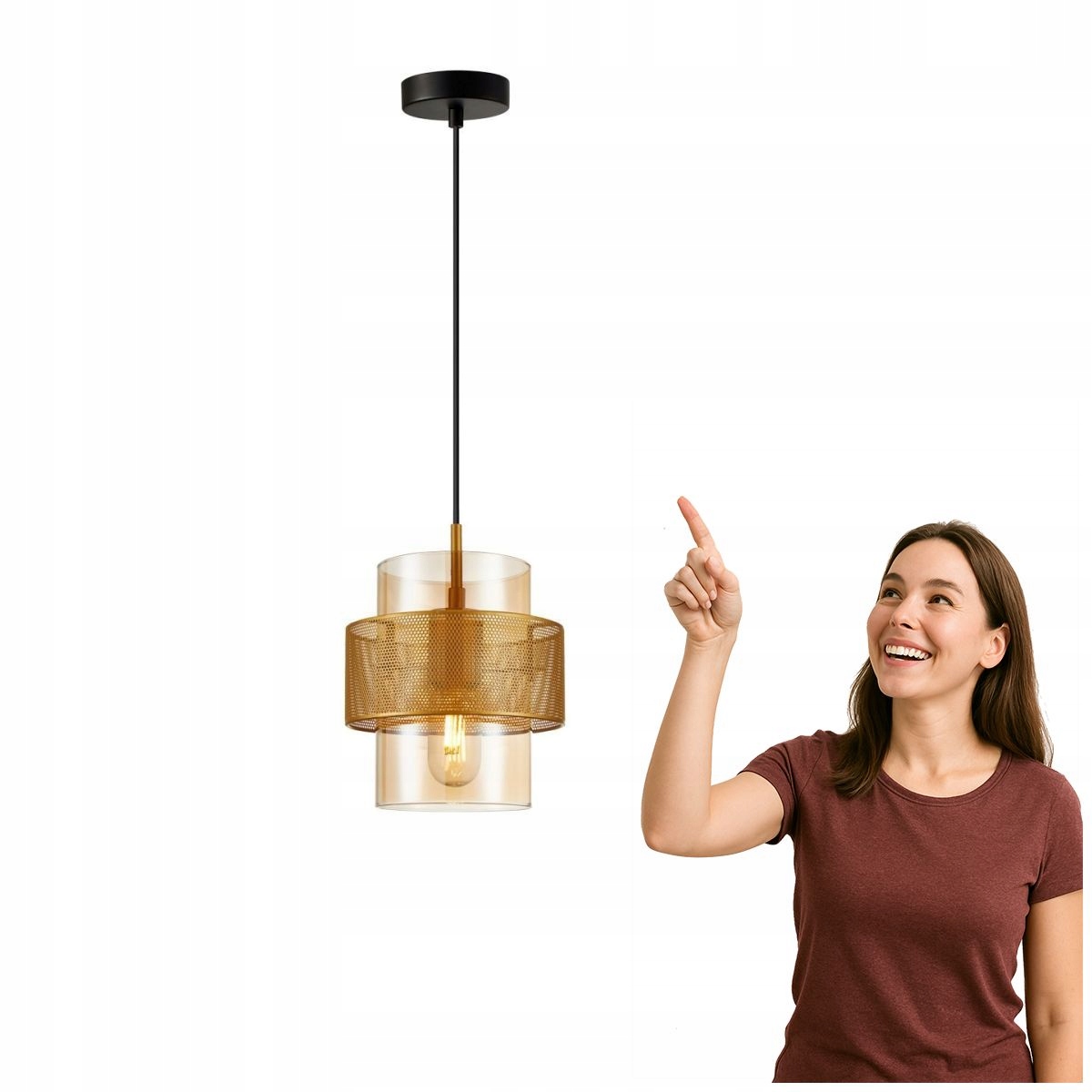 Moderní závěsná lampa Vinoti Ocel Zlato Italux