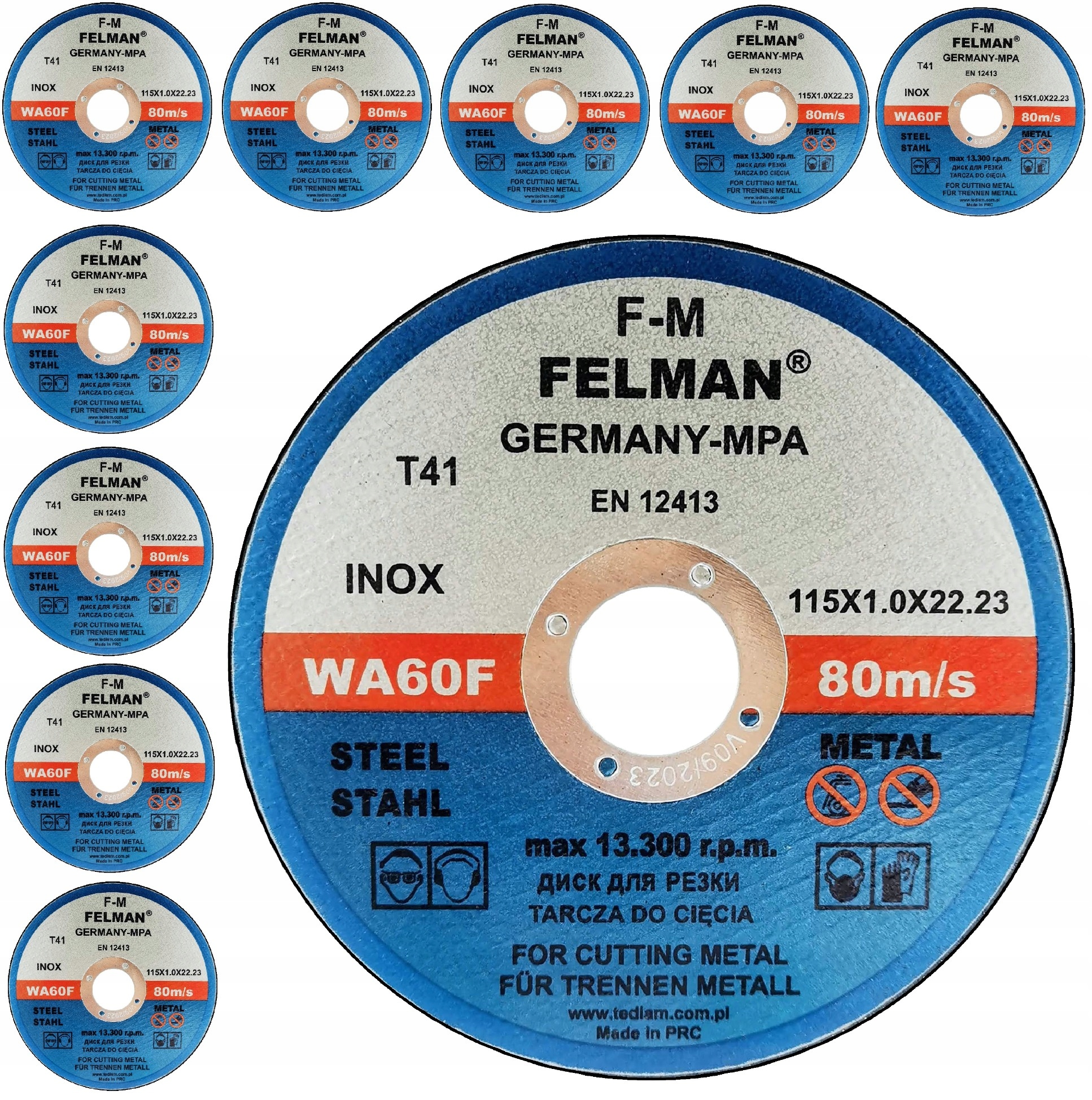 TARCZA DO CIĘCIA STALI METALU 10szt 115x1.0x22.23