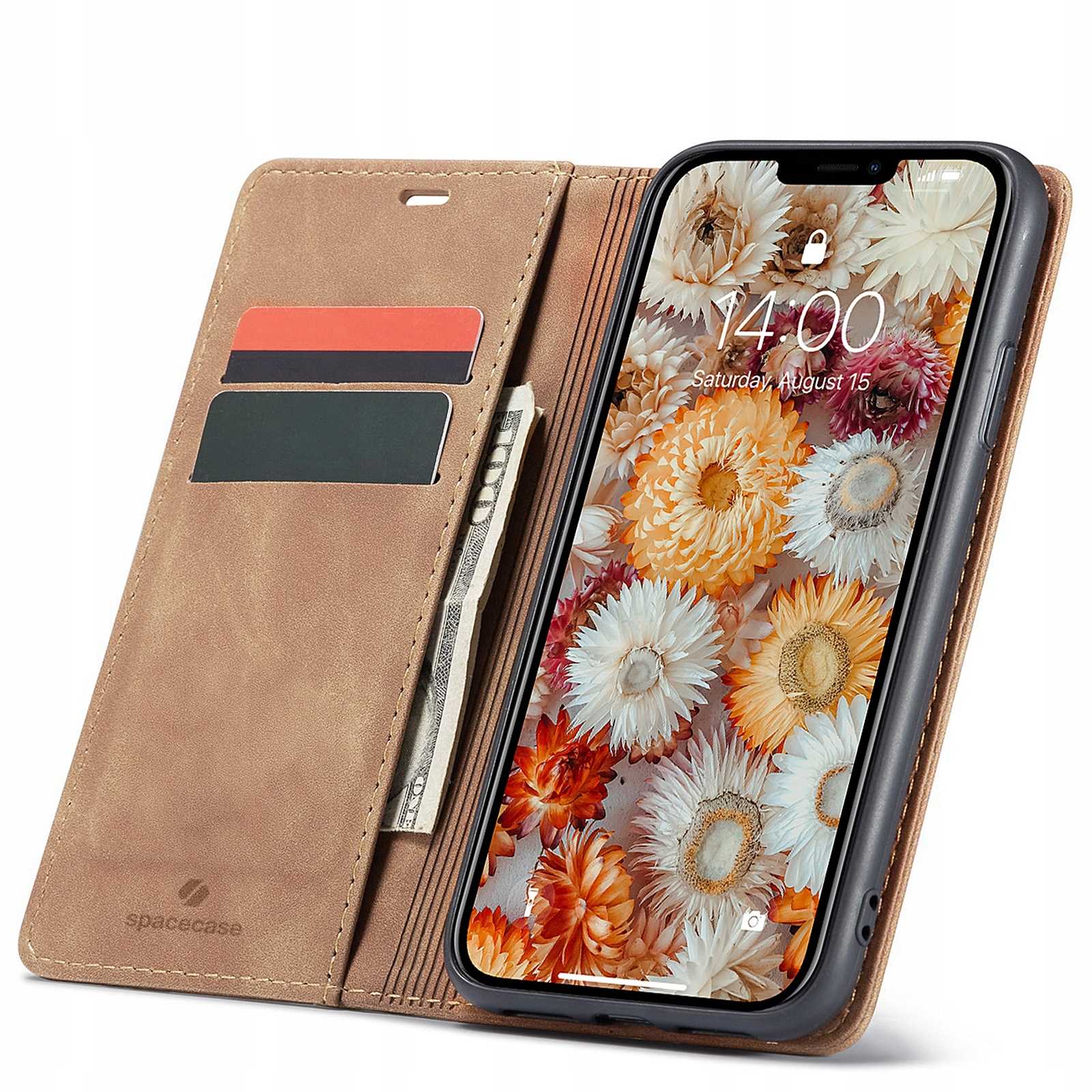 Spacecase Peněženka Pouzdro na iPhone 11 světle hnědá