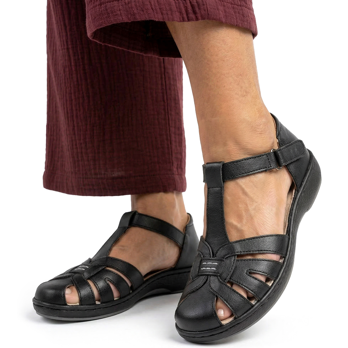 Dámské kožené sandály černé na suchý zip elastické, měkké Wojtyłko 38